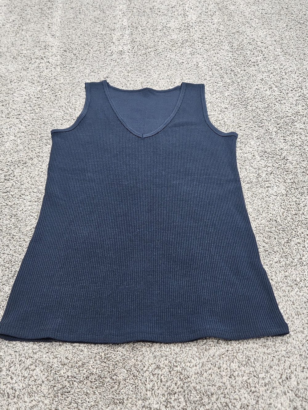 Classic Navy Ribbed V-Neck Tank Top 64% Merino Wool